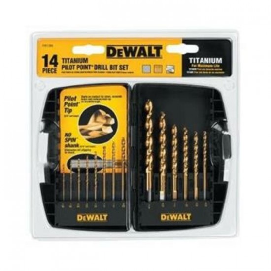 DW1368 |14 Pc Titanium Pilot Point Drill Bit Set...