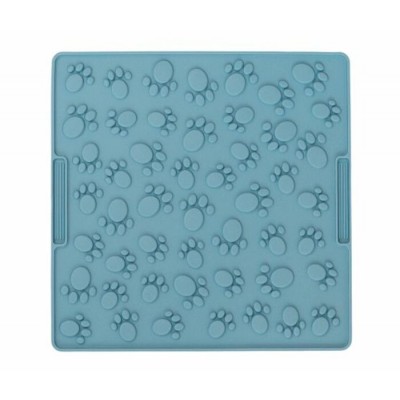 Dexypaws Tapis de Léchage Stimulant en Forme de Carré Empreintes de Pattes Grand Format Bleu