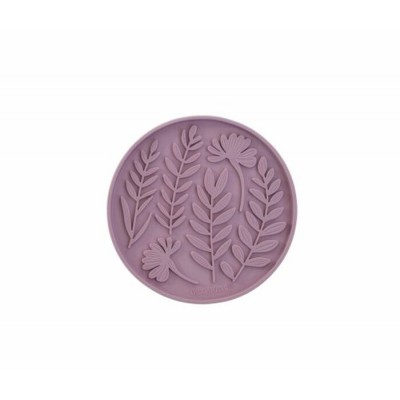Dexypaws Tapis de Léchage Stimulant en Forme de Cercle Motifs Feuillage Rose Poudré