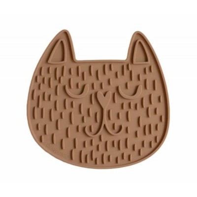 Dexypaws Tapis de léchage stimulant en forme de tête de chat Brun