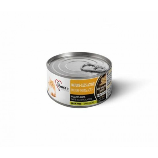 1st Choice Conserves Pour Chat, Mature & Moins Actif - Poulet Effiloché Sans Grains 85gr