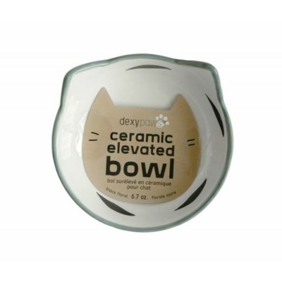 Dexypaws Bol surélevé en céramique pour chat 7oz blanc avec imprimé de fleurs