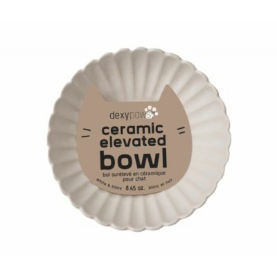 Dexypaws Bol surélevé en céramique pour chat 8,45oz Blanc dentellé avec fleur noire