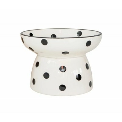 Dexypaws bol surélevé en céramique pour chat 8,7oz blanc avec imprimé de pois noirs
