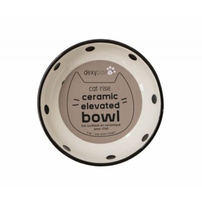 Dexypaws bol surélevé en céramique pour chat 8,7oz blanc avec imprimé de pois noirs