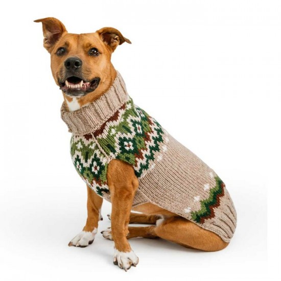 Chilly Dog Chandail Fairisle Brun/Vert Medium