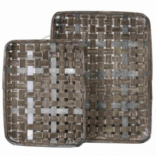 22.75X17X3.25"H & 18X13.5X2.75" Ensemble de 2 Paniers/ cabaret de Bambou et métal 