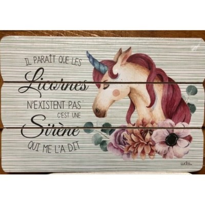 Art mural/ Plaque de Bois/ Licorne / 24x36X1.8 cm