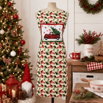 Tablier 100 % Cotton Noël Camion Rouge