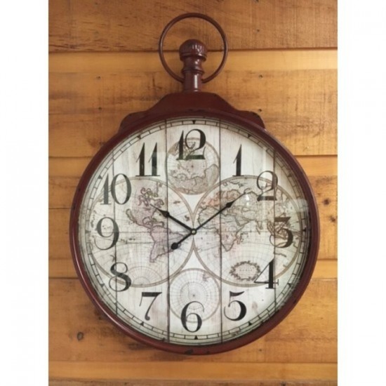 Horloge de Métal et vitre  Map Monde /60x6x83