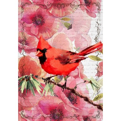 Fleurs roses et Cardinal 