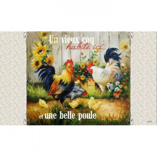 Tapis décoratifs 30" x 18" Un vieux coq, Une belle