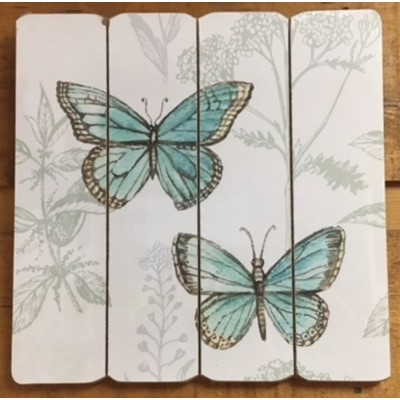 Art mural/ Plaque de Bois/ Papillons 40X40X1.8 cm