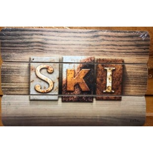 Art mural/ Plaque de Bois/Ski /24x36x1.8CM
