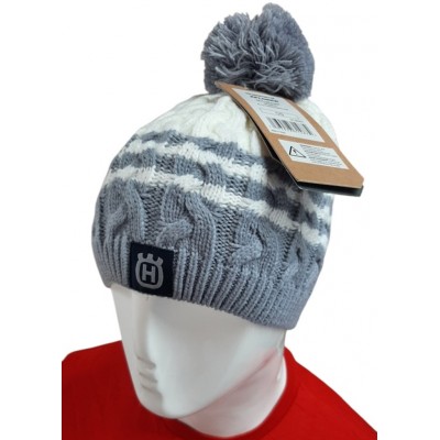 Tuque en tricot grise et blanche Husqvarna