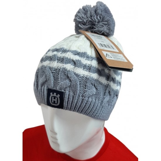 Tuque en tricot grise et blanche Husqvarna