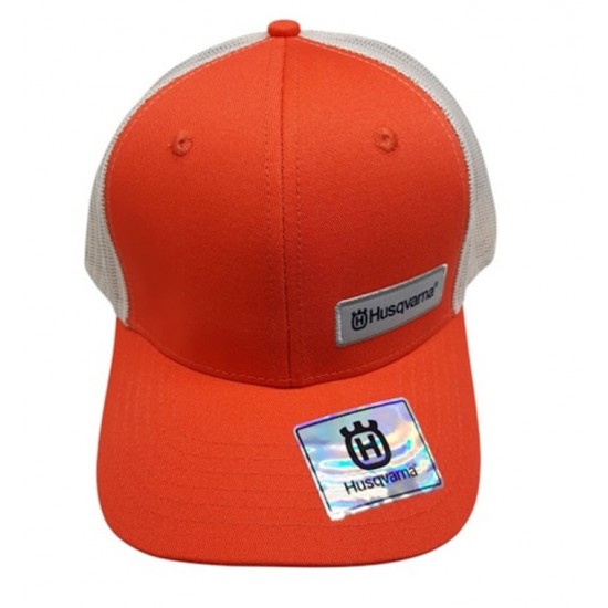 casquette orange avec filet beige husqvarna
